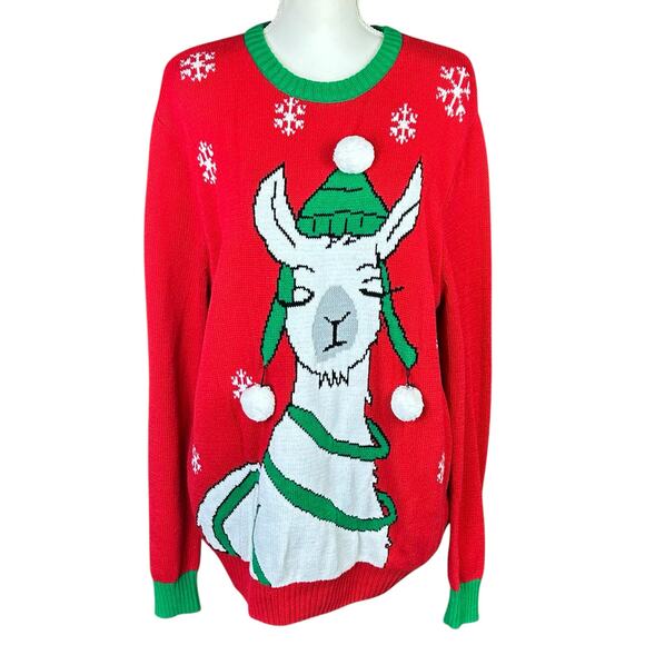 Imagin8 Holiday Ugly Sweater Size Large Red Green White Llama Fun Cozy Pullover - Picture 1 of 10